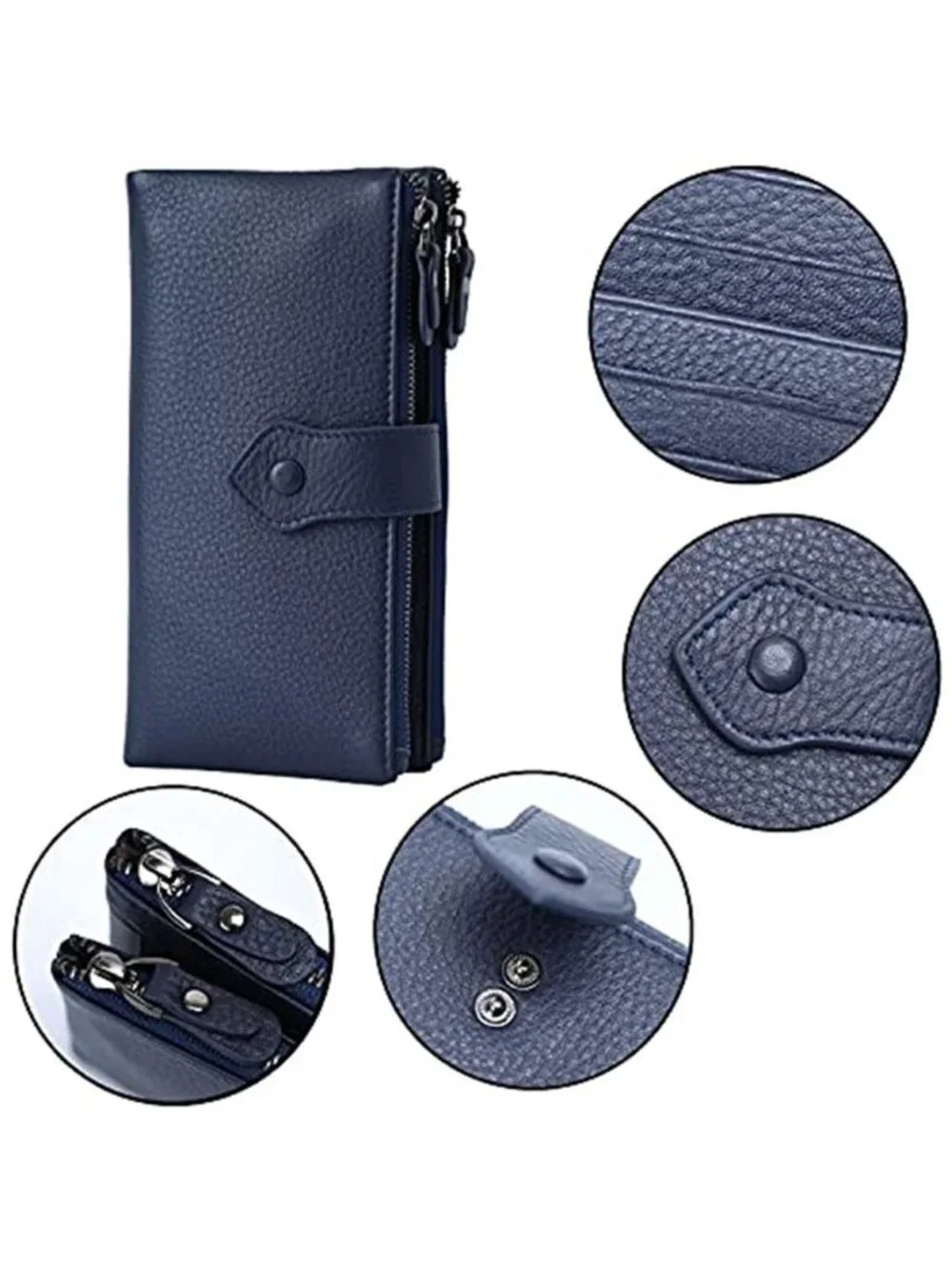 Womens Genuine Leather Wallet RFID Blocking 17 Card Slot Double Zip Phone Clutch